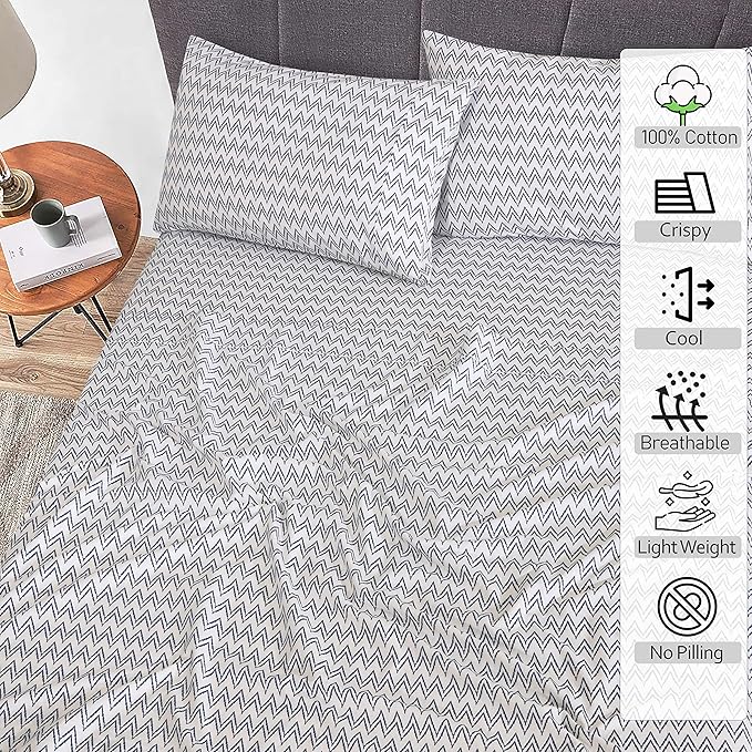 RUVANTI 100% Cotton Sheets – Twin XL Size Percale Bedding, Cooling & Breathable Floral Design, Durable with a Crisp, Soft & Comfortable Feel, 16" Deep Pocket, 3-Piece Set, Chevron