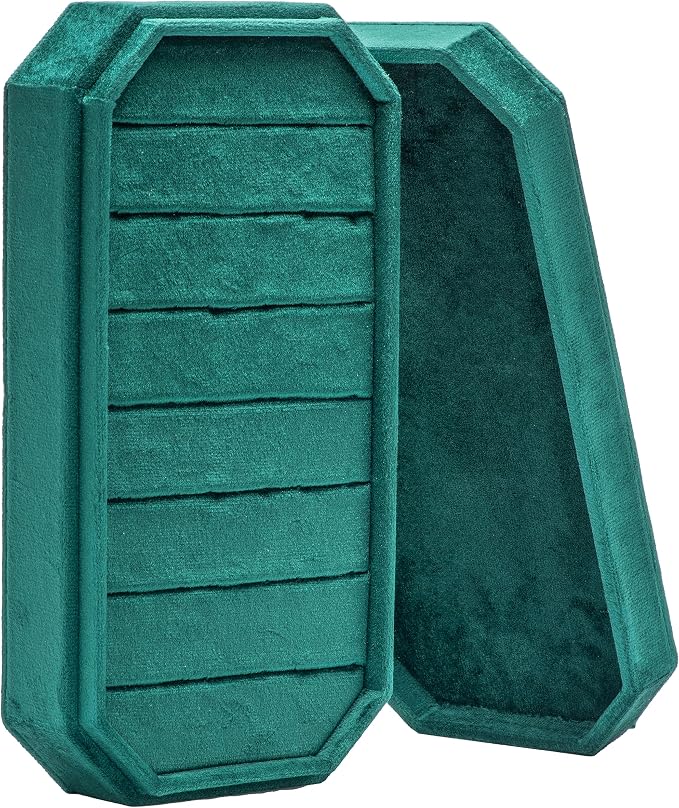 Velvet Ring Organizer Display Tray Jewelry Box Earring Holder Case for Wedding Birthday Christmas Day (Green) by COWFEX