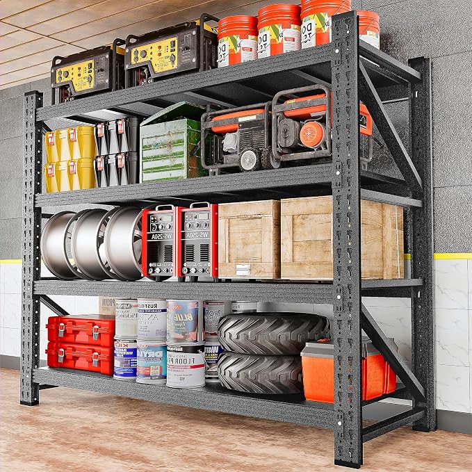 Set of 2 48" Wide Heavy Duty Garage Shelving Units,3000LBS 24 Deep Storage Shelves,Metal Garage Shelves,Large Storage Rack,Steel Shelf,Industrial Shelving for Shop,Warehouse,48" W x 24" D x 70" H by SISESOL
