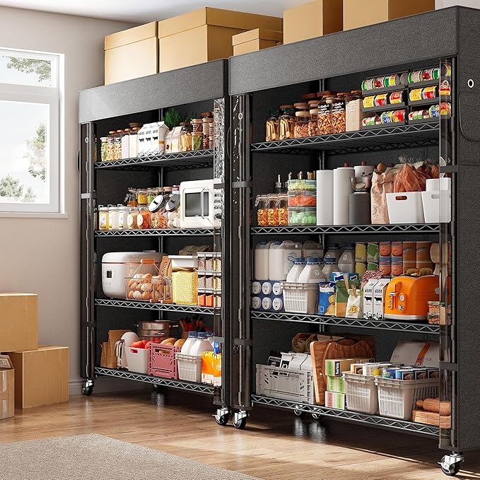 REIBII 72.8" H Storage Shelves with Cover & Wheels, Wire Shelving Heavy Duty Metal Shelving for Pantry Kitchen Garage, Storage Rack Shelf Shelving for Commercial Industrail, 35" W*16" D*72.8" H - Image 8