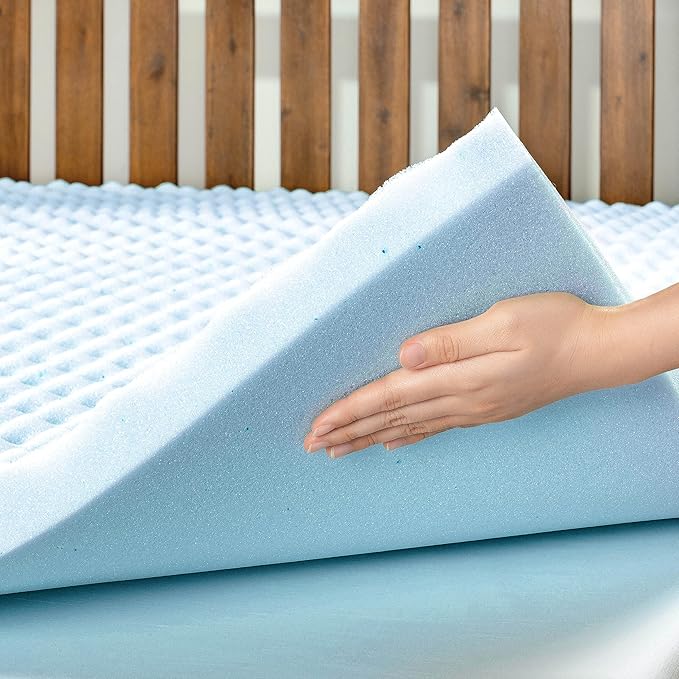 Best Price Mattress 2 Inch Egg Crate Memory Foam, Cooling Gel Infusion, Twin Mattress Topper, Dorm Essentials, Blue