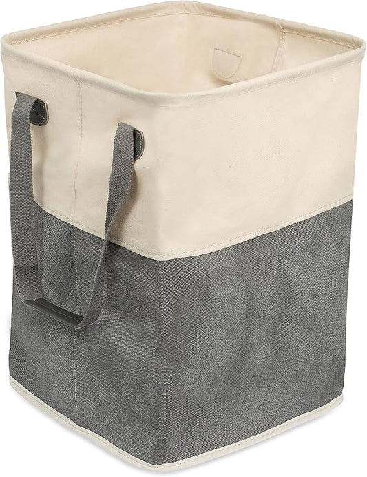 BirdRock Home Square Cloth Laundry Hamper with Handles - Dirty Clothes Sorter - Easy Storage - Foldable - Grey and White Canvas by BIRDROCKHOME