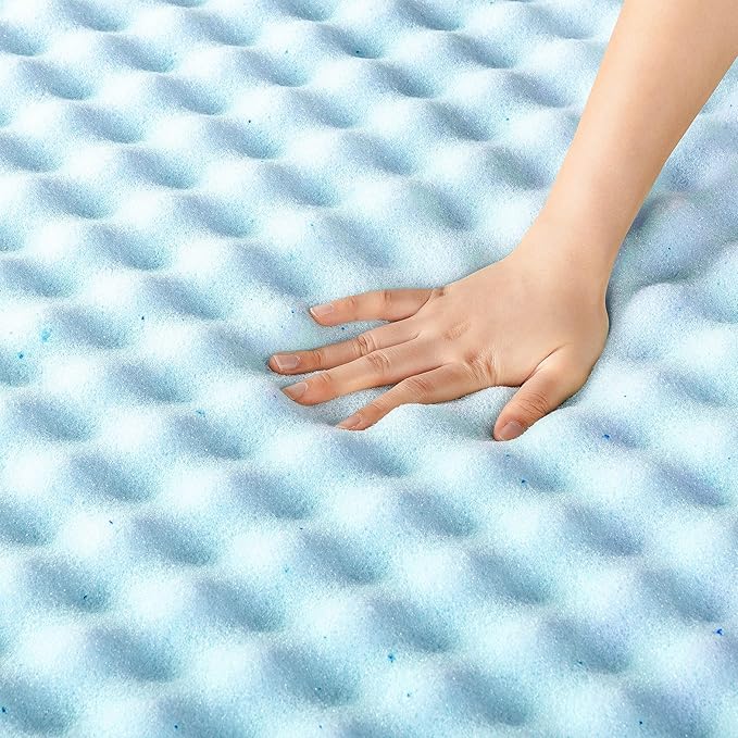 Best Price Mattress 3 Inch Egg Crate Memory Foam, Cooling Gel Infusion, King Mattress Topper, Dorm Essentials, Blue