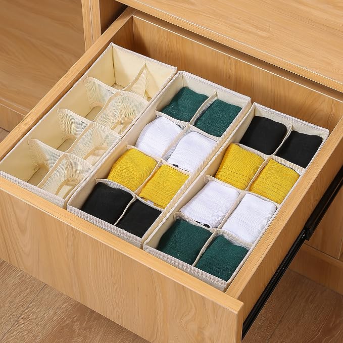 Qozary 3 Pack Sock Underwear Drawer Organizer Dividers, Collapsible Cabinet Closet Storage Boxes for Clothes, Socks, Lingerie, Underwear, Tie, Belt, Baby, Bedroom - Image 5