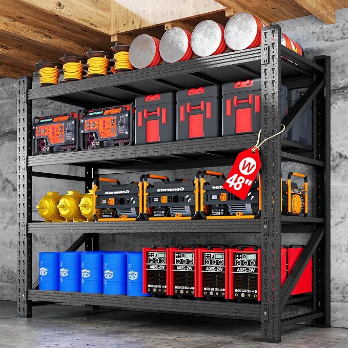 48" W Metal Storage Shelves Heavy Duty, 3000LBS Garage Shelving Units, 4 Tier Tall Metal Shelving, 24" Deep Steel Shelf Rack , Adjustable Utility Standing Shelf for Warehouse/Shop 48"W x 24"D x 70"H by AFAIF