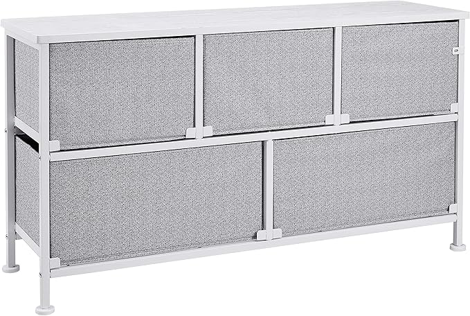 Amazon Basics Extra Wide Fabric 5-Drawer Storage Organizer Unit for Bedroom Closet, White - Image 5