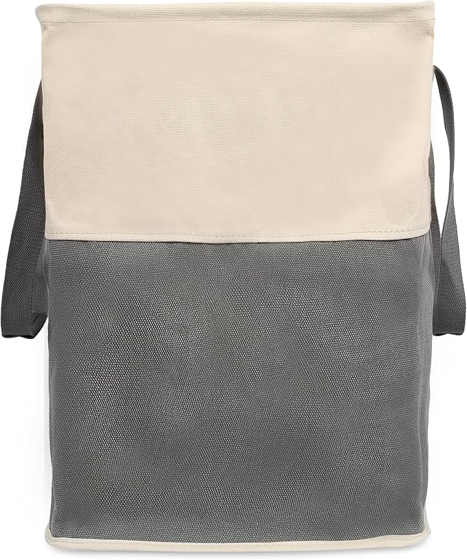 BirdRock Home Square Cloth Laundry Hamper with Handles - Dirty Clothes Sorter - Easy Storage - Foldable - Grey and White Canvas - Image 5