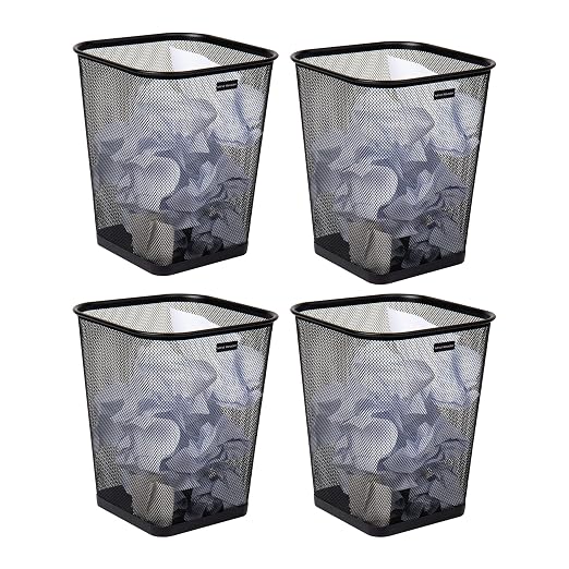 Mind Reader Mesh Trash Can, Waste Paper Basket, Square, Office, Metal Mesh, 9.75" L x 9.75" W x 12.25" H, Set of 4, Black by MindReader