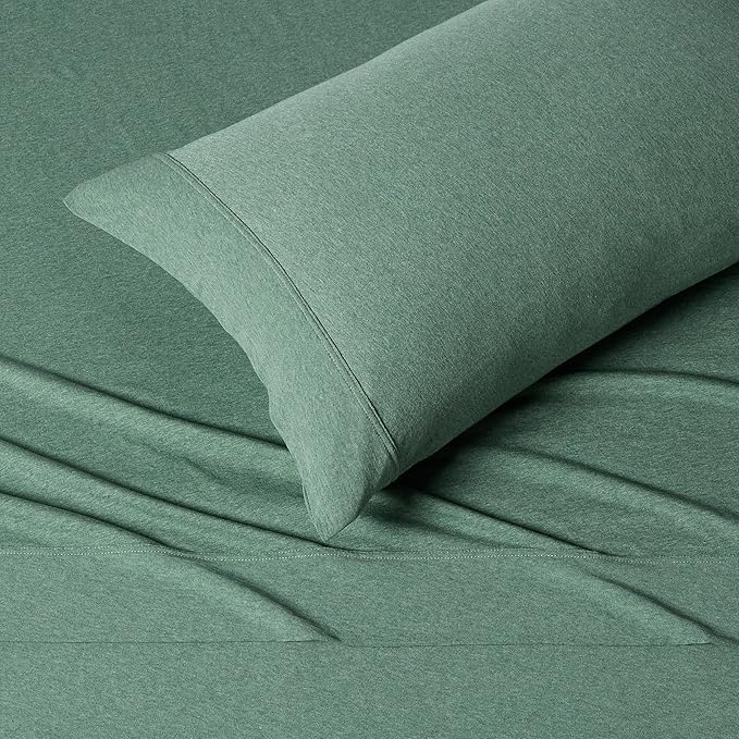 Amazon Basics 100% Cotton Jersey Bed Sheet Set, Twin, Olive (Melange), Solid