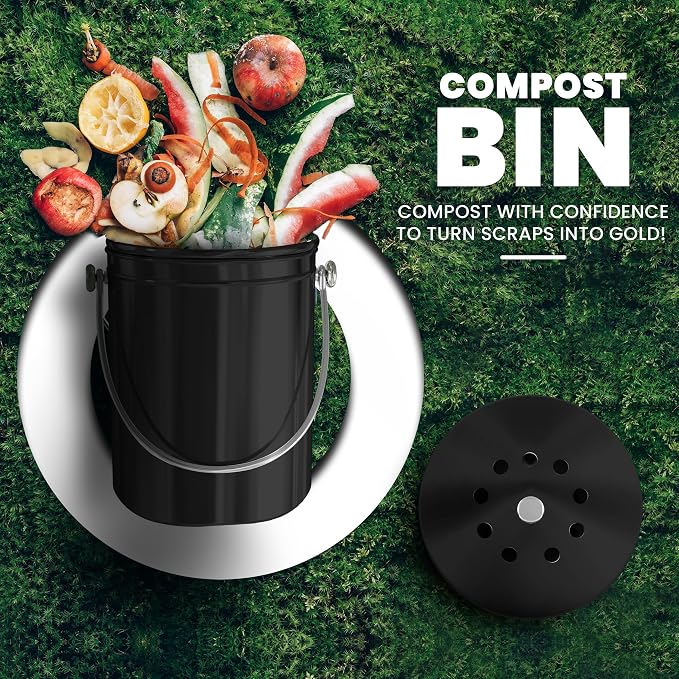 Utopia Kitchen Compost Bin for Kitchen Countertop, 1.3 Gallon Compost Bucket for Kitchen with Lid, Includes 1 Spare Charcoal Filter (Black) - Image 2