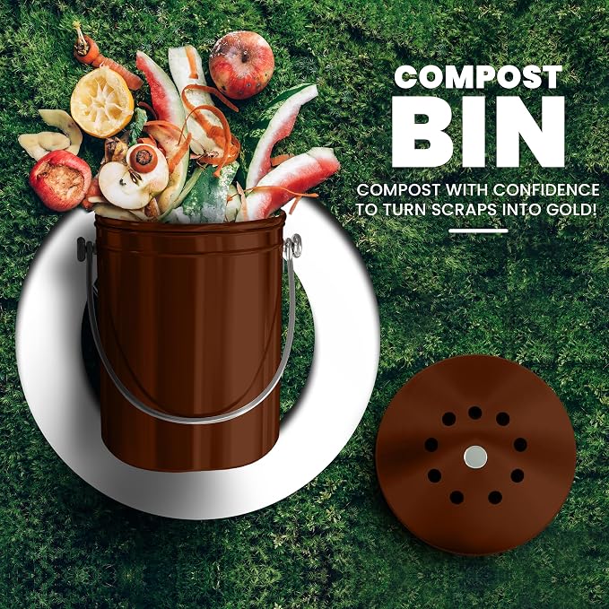 Utopia Kitchen Compost Bin for Kitchen Countertop, 1.3 Gallon Compost Bin for Kitchen with Lid, Includes 1 Spare Charcoal Filter (Copper) - Image 2
