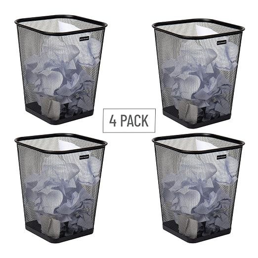 Mind Reader Mesh Trash Can, Waste Paper Basket, Square, Office, Metal Mesh, 9.75" L x 9.75" W x 12.25" H, Set of 4, Black - Image 7