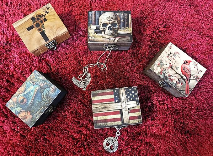 Patriotic Cross American Flag Trinket Box Rosary Jewelry Keepsake Box | US Flag Treasure Box, Patriot Gifts for Men Women Girls Gift Idea, Prayer, First Communion Box, Gifts for Home Décor (3USS) - Image 3