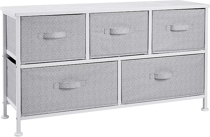 Amazon Basics Extra Wide Fabric 5-Drawer Storage Organizer Unit for Bedroom Closet, White by AmazonBasics