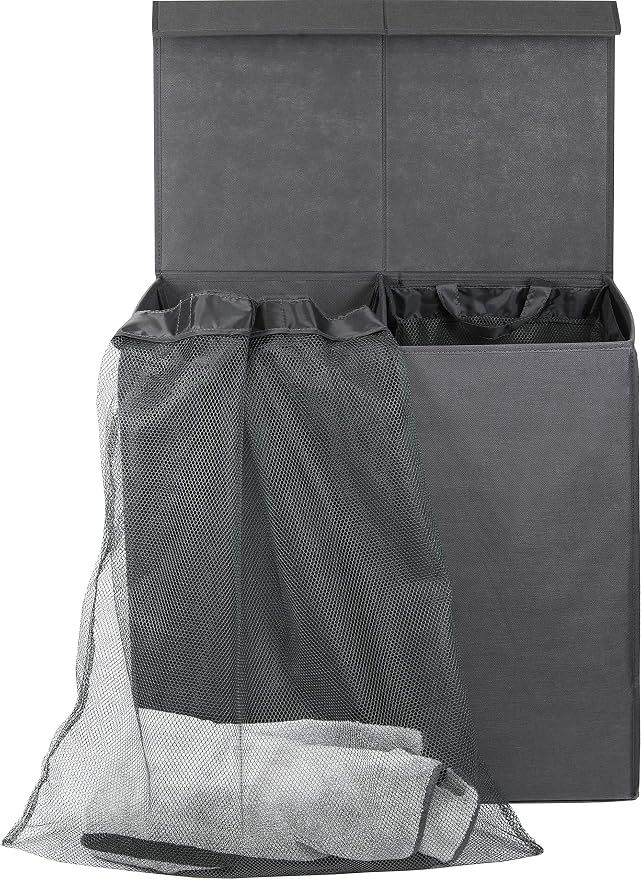 Simple Houseware Double Laundry Hamper with Lid and Removable Laundry Bags, Dark Grey - Image 6