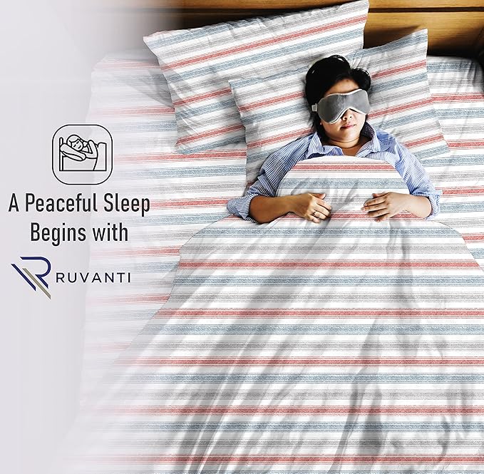 RUVANTI 100% Cotton Sheets – Twin Size Percale Bedding, Cooling & Breathable Floral Design, Durable with a Crisp, Soft & Comfortable Feel, 16" Deep Pocket, 3-Piece Set, Times