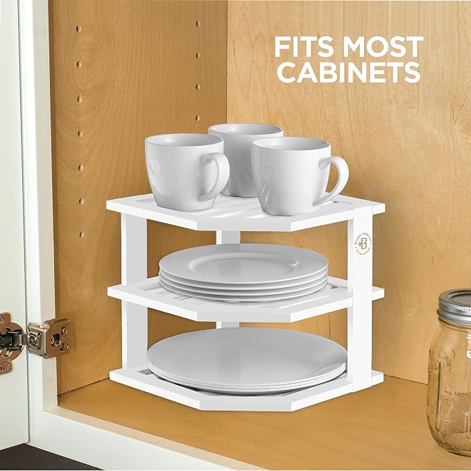 Bambüsi Plate Organizer for Cabinet - Corner Cabinet Organizer and Kitchen Cabinet Organizer Shelf, Kitchen Countertop Organizer for Plates, Dishes and Bowls, Space Saving Corner Rack, White - Image 4