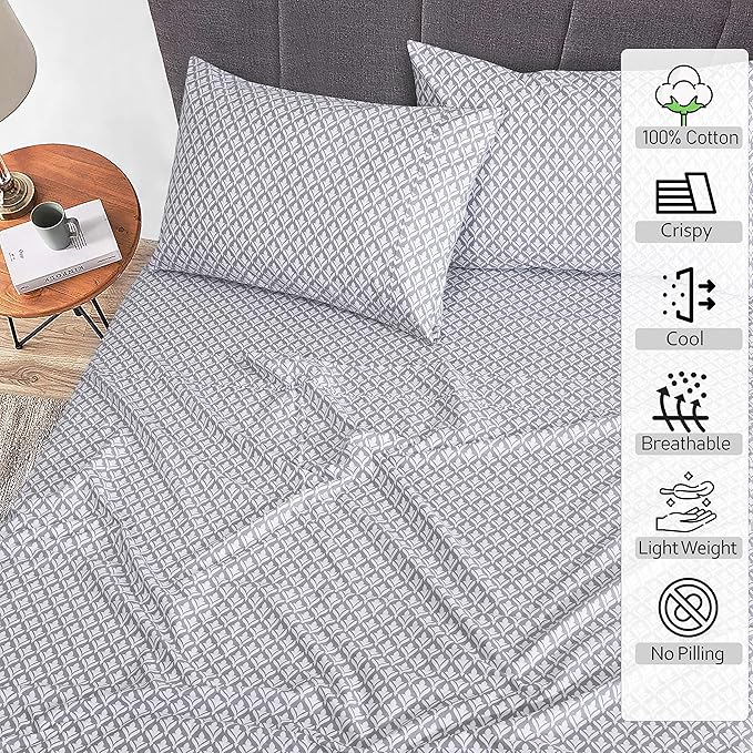 RUVANTI 100% Cotton Sheets – Queen Size Percale Bedding, Cooling & Breathable Floral Design, Durable with a Crisp, Soft & Comfortable Feel, 16" Deep Pocket, 4-Piece Set, Idiomatic Expression