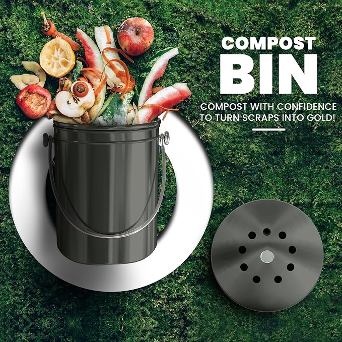 Utopia Kitchen Compost Bin for Kitchen Countertop, 1.3 Gallon Compost Bucket for Kitchen with Lid, Includes 1 Spare Charcoal Filter (Grey) - Image 2