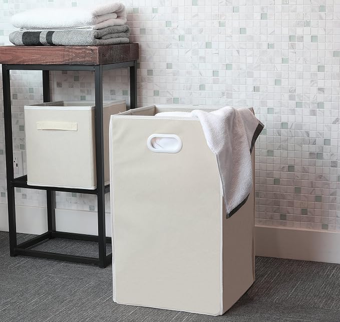 Simple Houseware Foldable Closet Laundry Hamper Basket, Beige - Image 4
