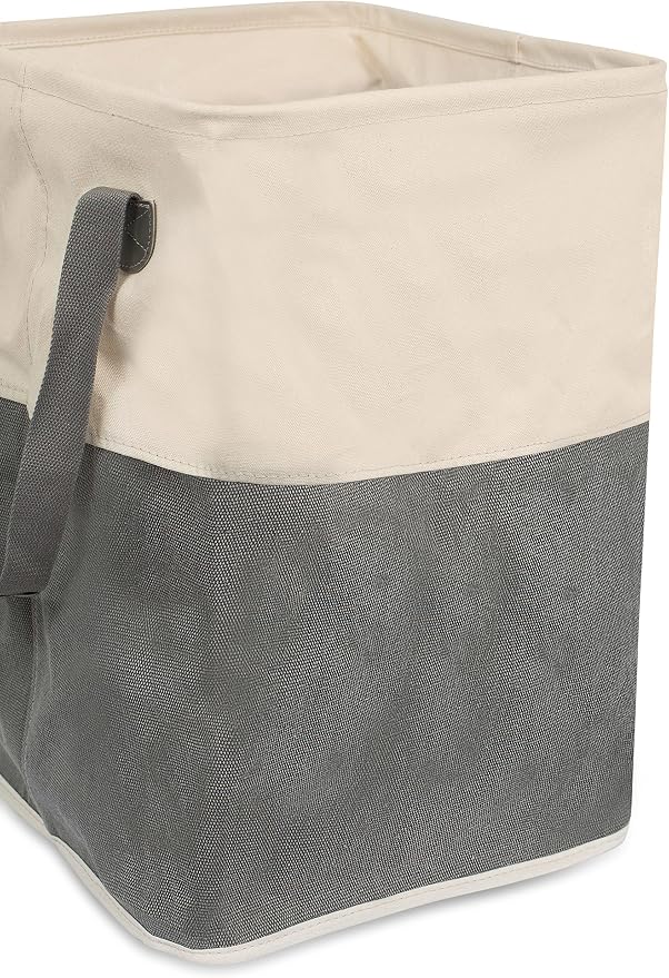BirdRock Home Square Cloth Laundry Hamper with Handles - Dirty Clothes Sorter - Easy Storage - Foldable - Grey and White Canvas - Image 3
