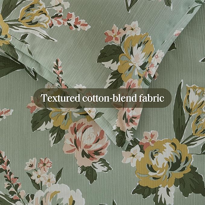 Madison Park Vintage Floral Reversible Comforters King Size Bed, All Season, Down Alternative Bedding Comforter, Bedskirt, Pillows, Shams, Salara, King Green 7 Piece | Reversible